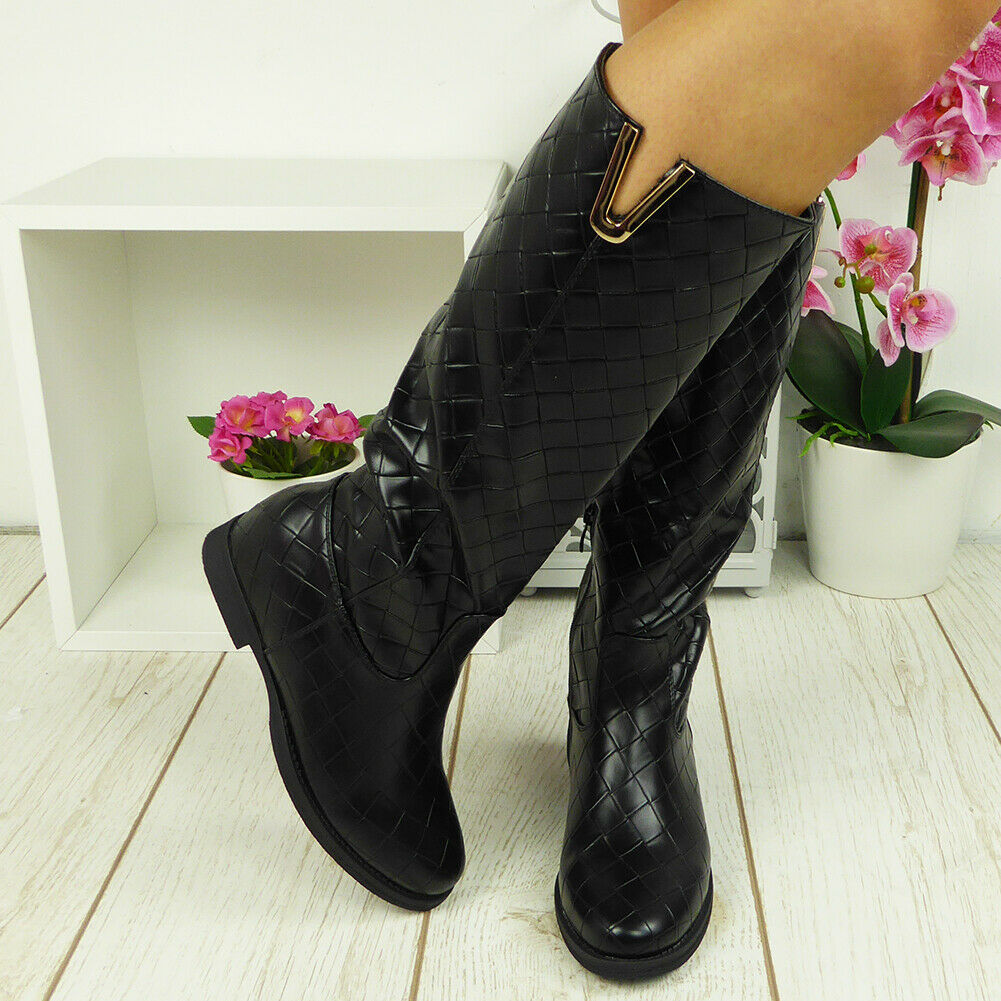 YVES Black Mid Calf Wedge Heel  Boots