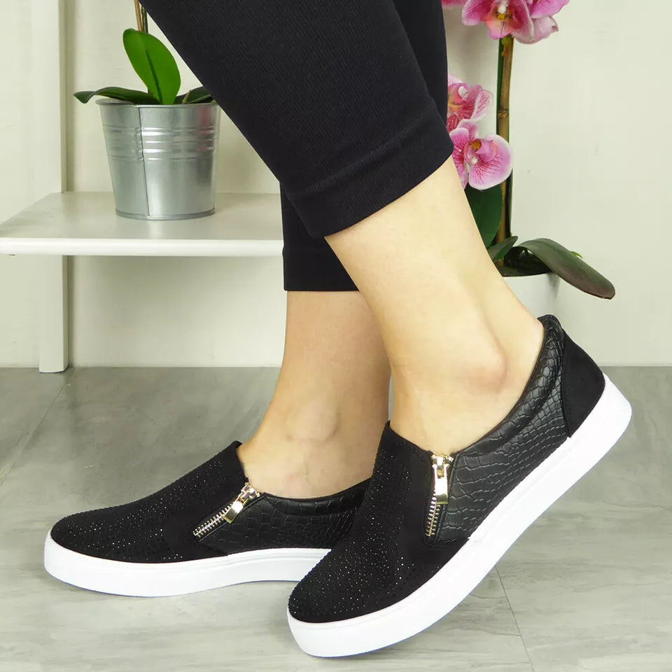 Adele Black White Fling Zip Gym Shoes