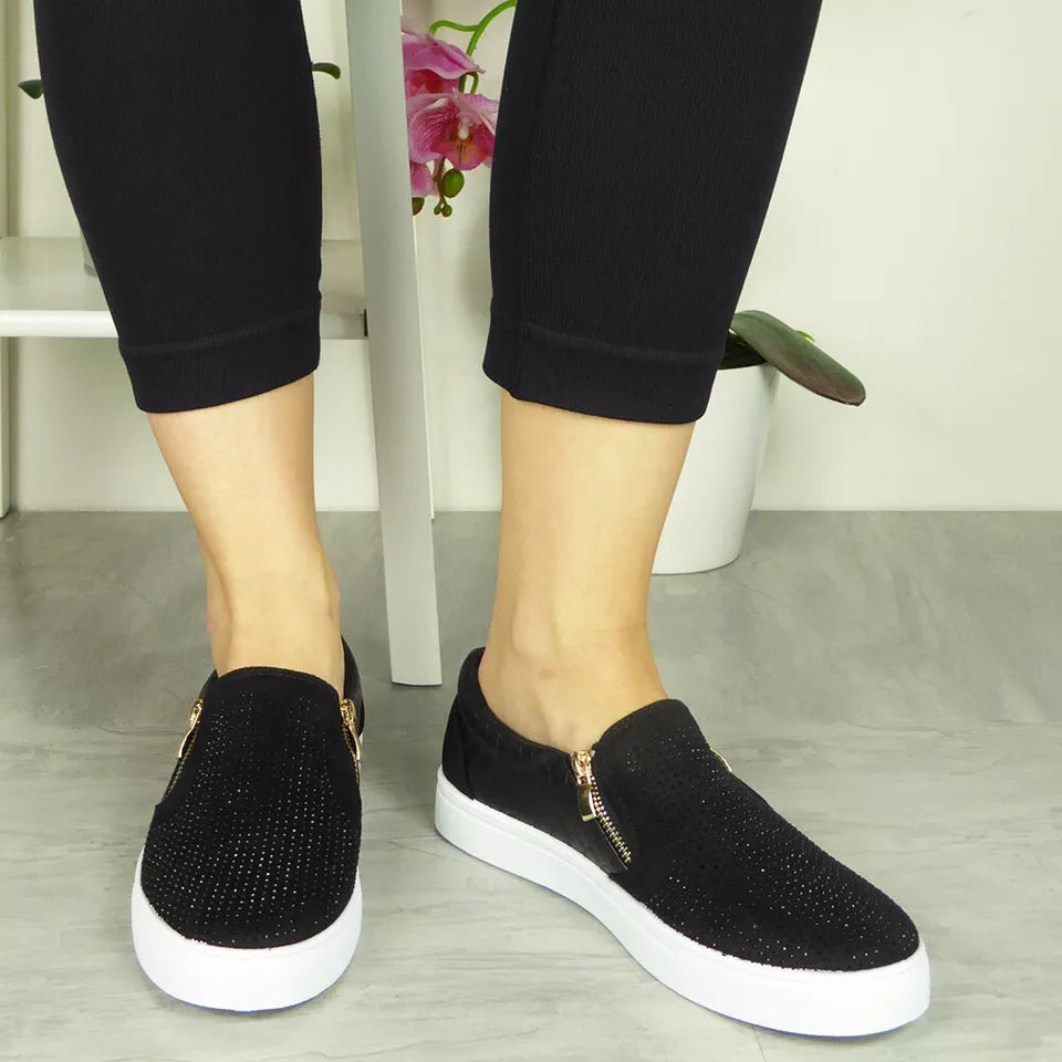 Adele Black White Fling Zip Gym Shoes