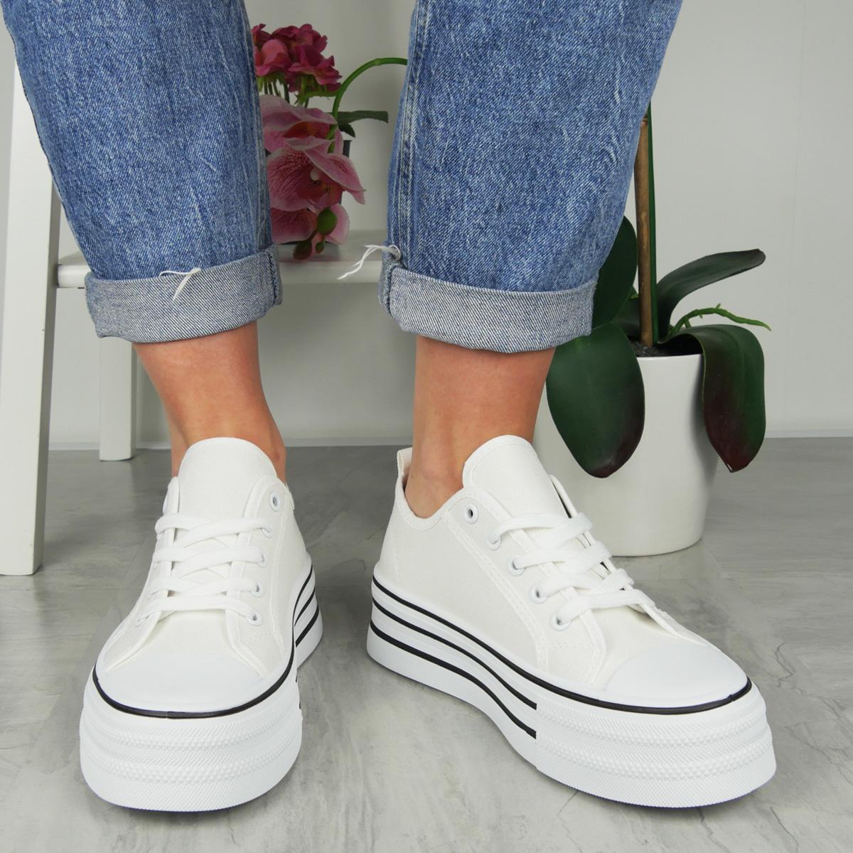 Ladies Platform Trainers Comfy Heel Canvas Gym Shoes