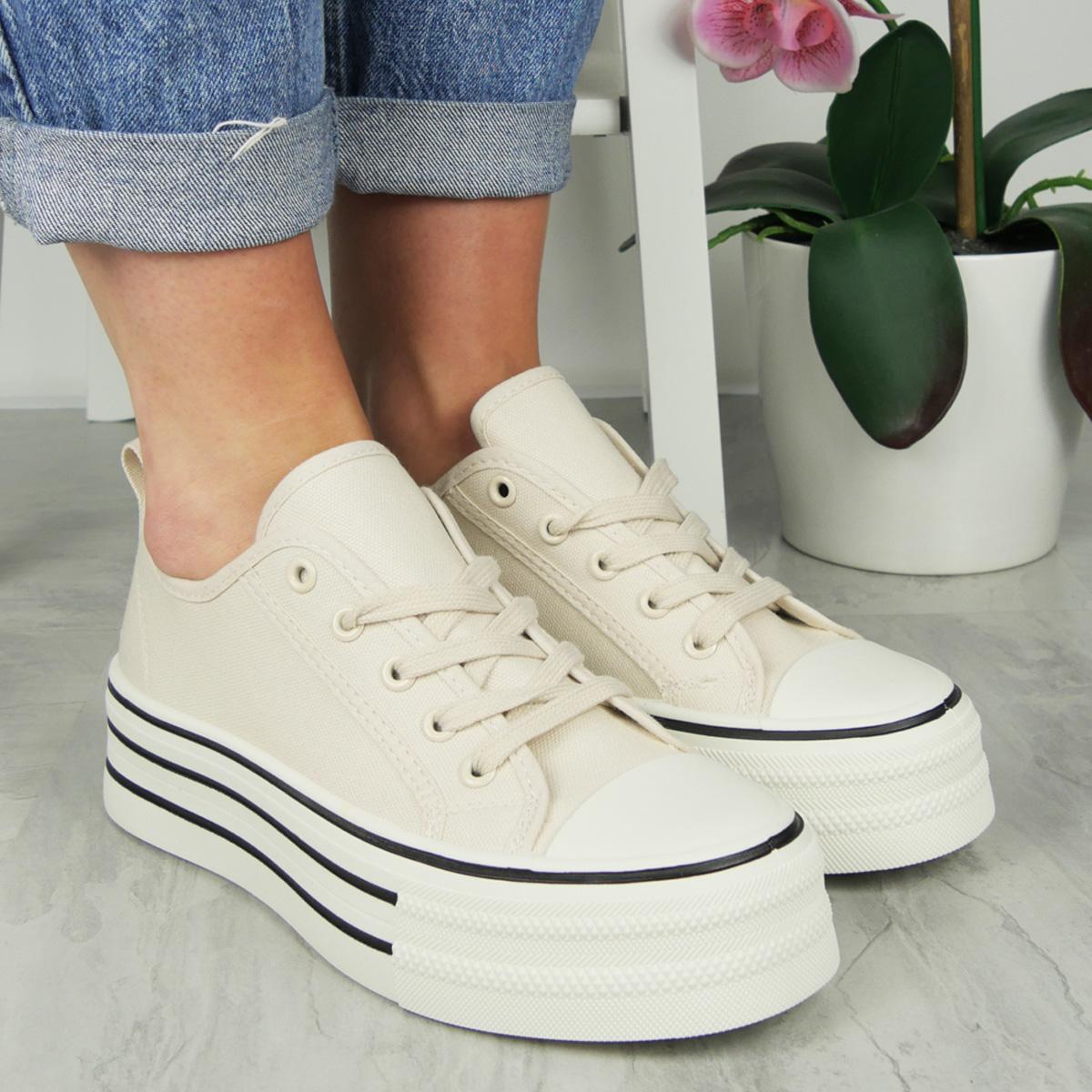 Ladies Platform Trainers Comfy Heel Canvas Gym Shoes