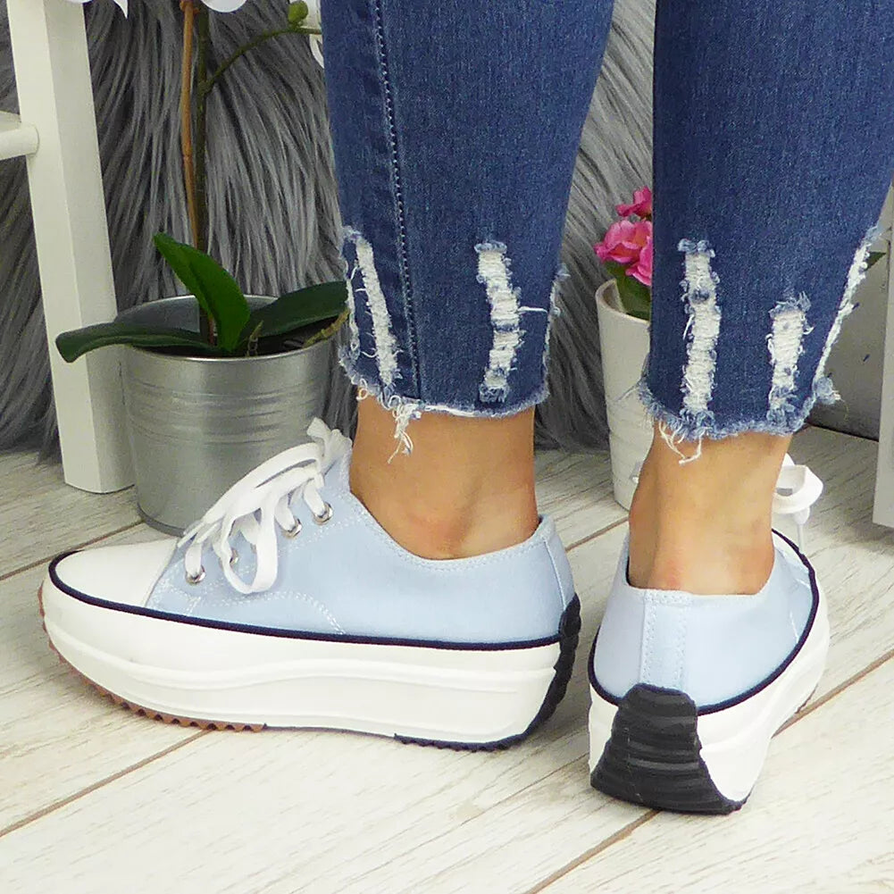 VIOLA Light Blue Canvas Platform Lace Up Sneakers Shoes