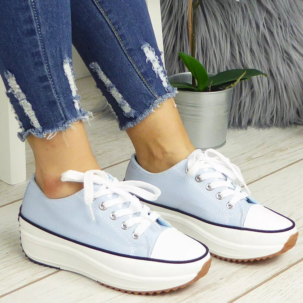 VIOLA Light Blue Canvas Platform Lace Up Sneakers Shoes