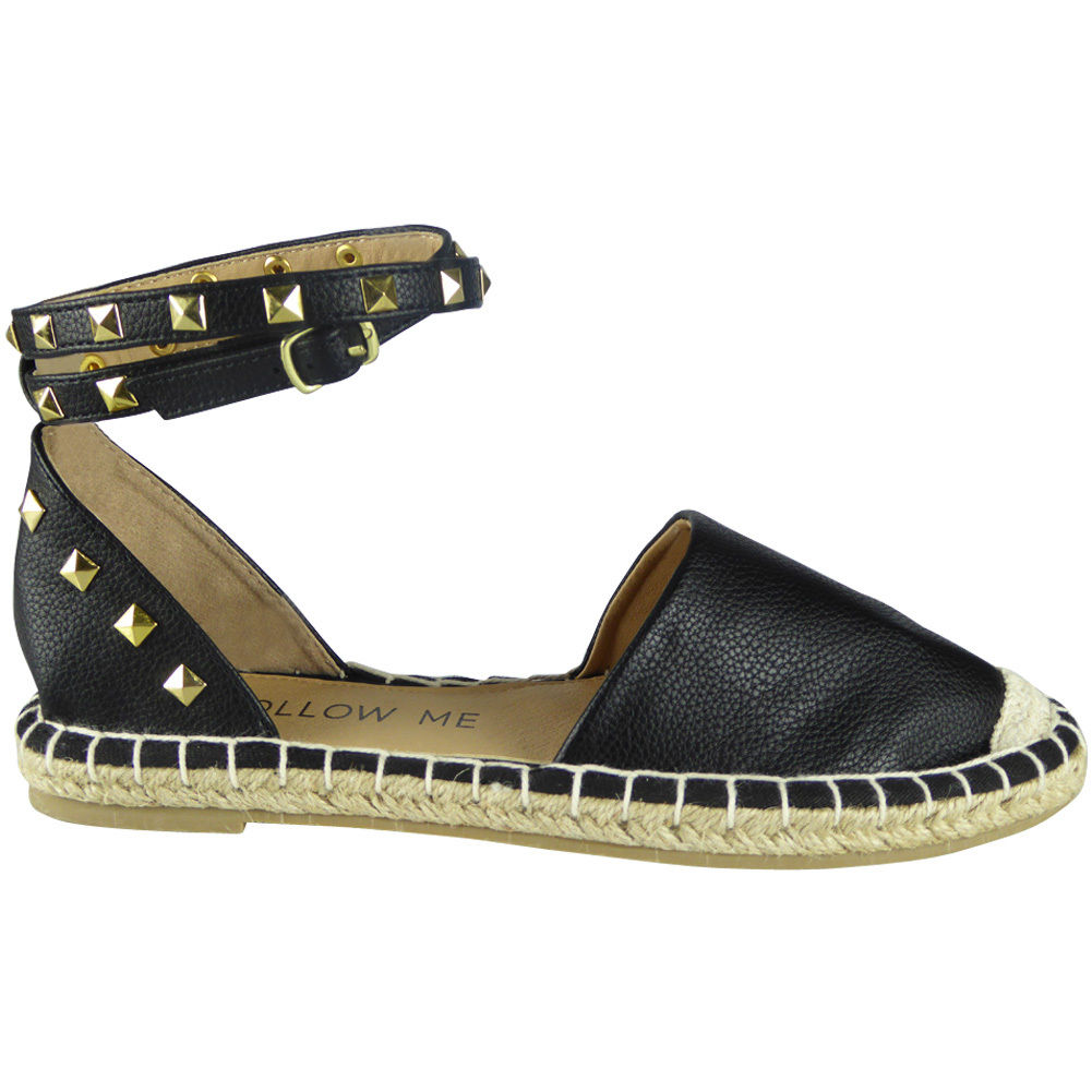 "LUCY" Black Ankle Strap Studded Sandles
