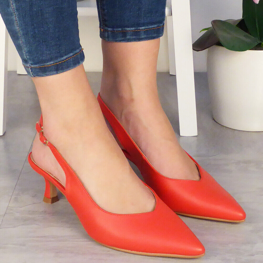 AIMY Red Pointy Court Sling Back Shoes