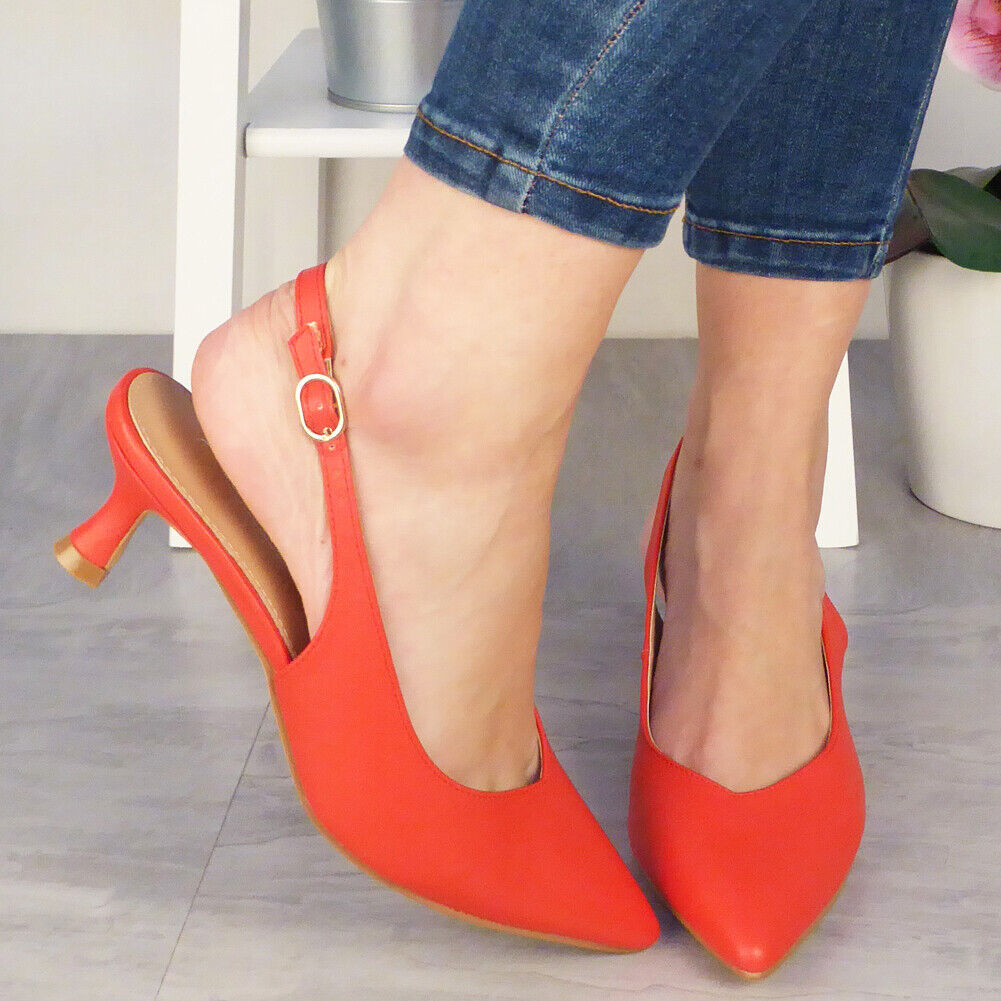AIMY Red Pointy Court Sling Back Shoes