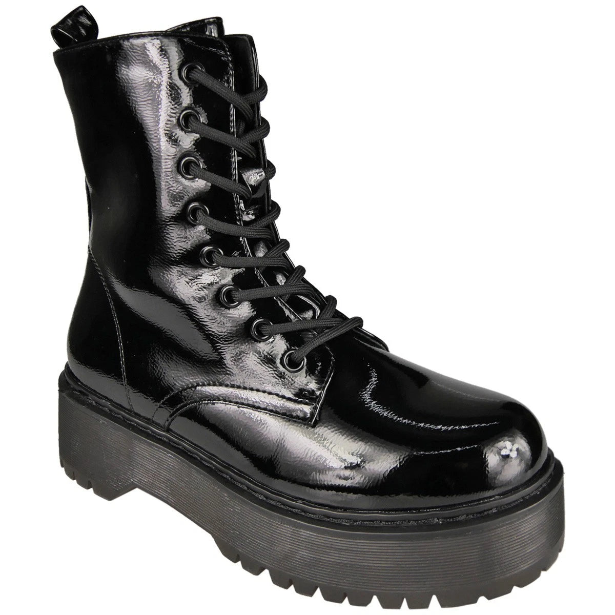 SLOAN Black Goth Punk Lace Up Zip Warm Comfy Grip Ankle Boots