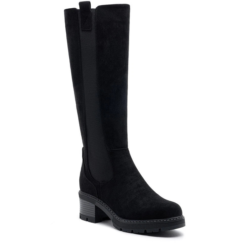 TALIA Black Suede Mid Cald Faux Suede Comfy Chunky Heel Boots