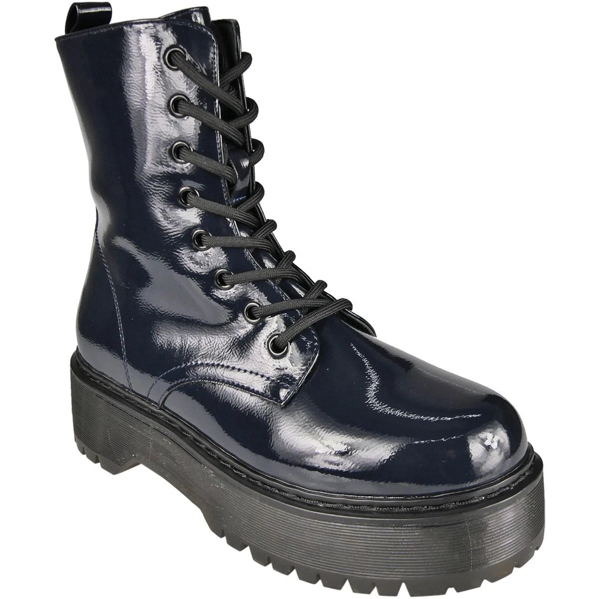 SLOAN Blue Goth Punk Lace Up Zip Warm Comfy Grip Ankle Boots