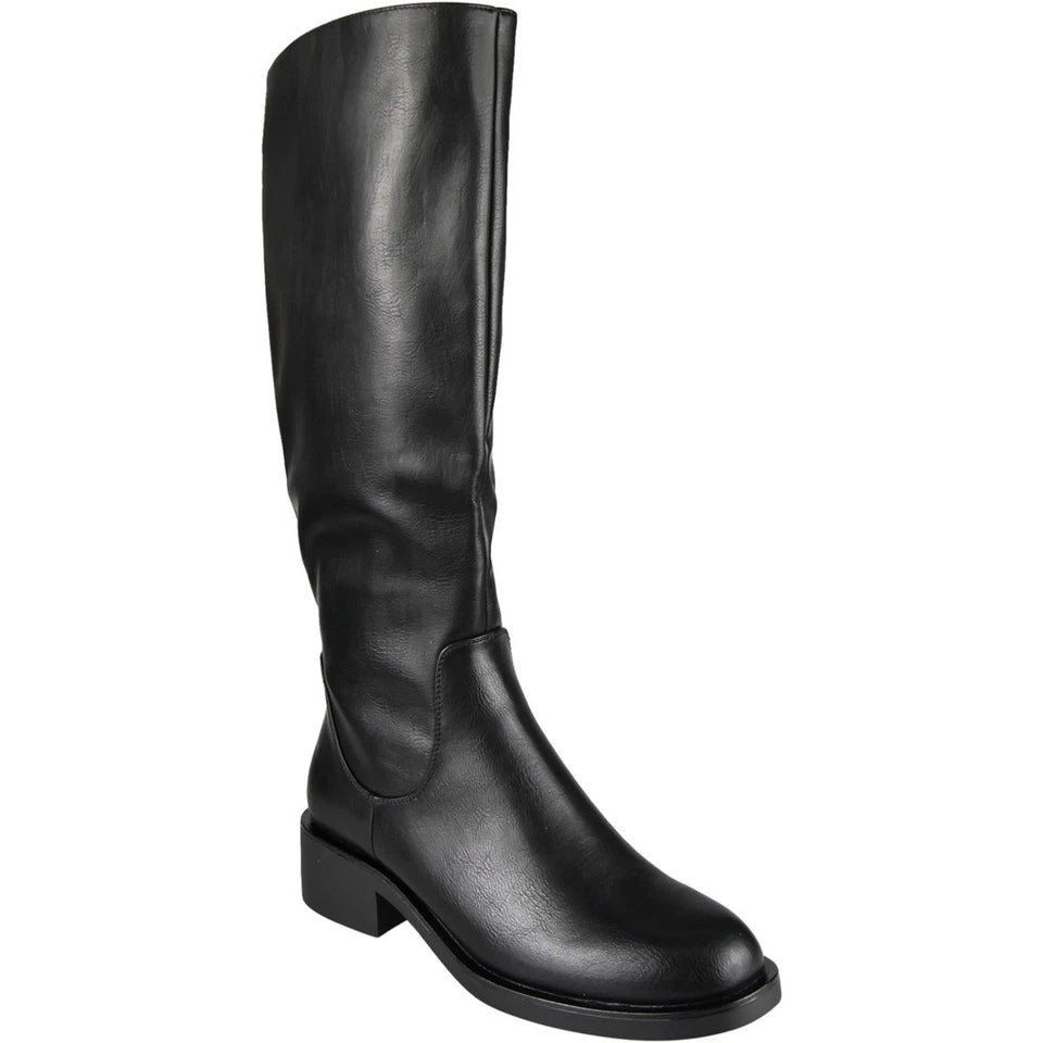 Ladies Mid Claf Boots Comfy Faux Leather Elastic Zip Womens Casual Warm Lined Winter Shoes
