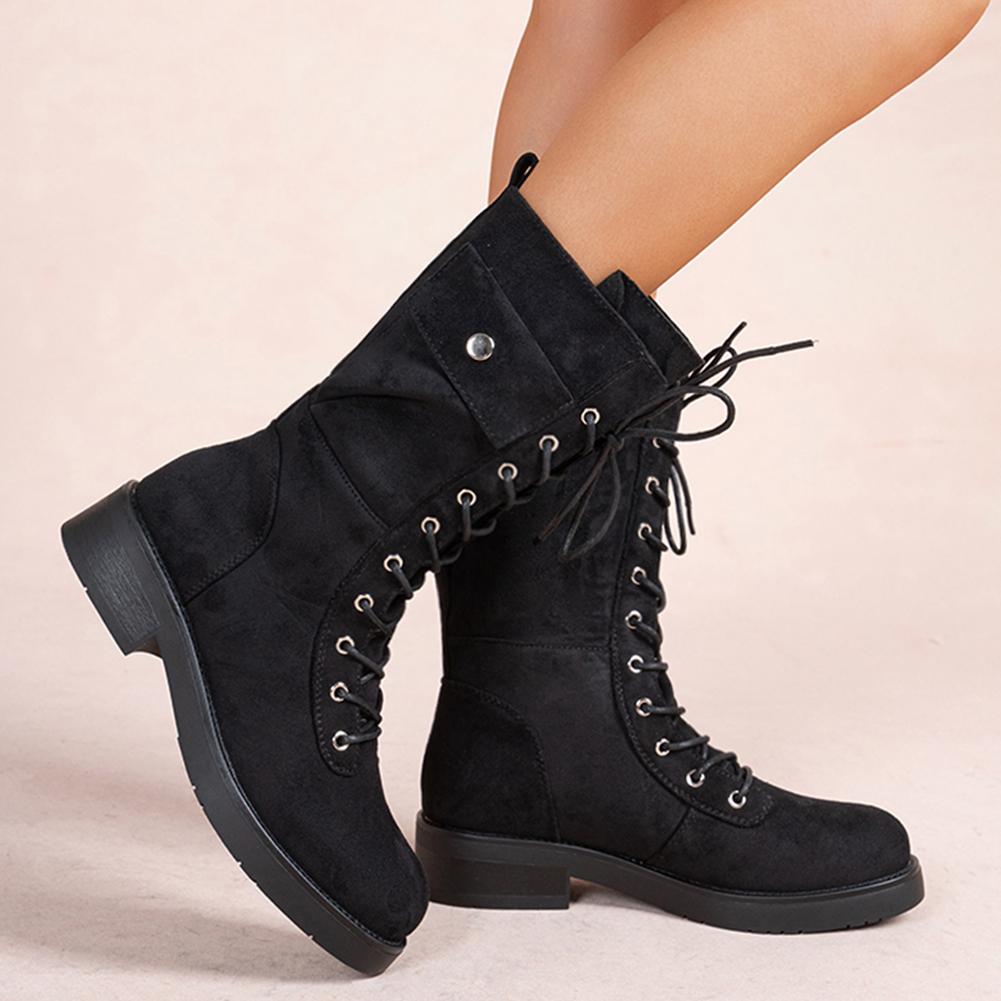 Ladies Suede Lace Up Combat Boots