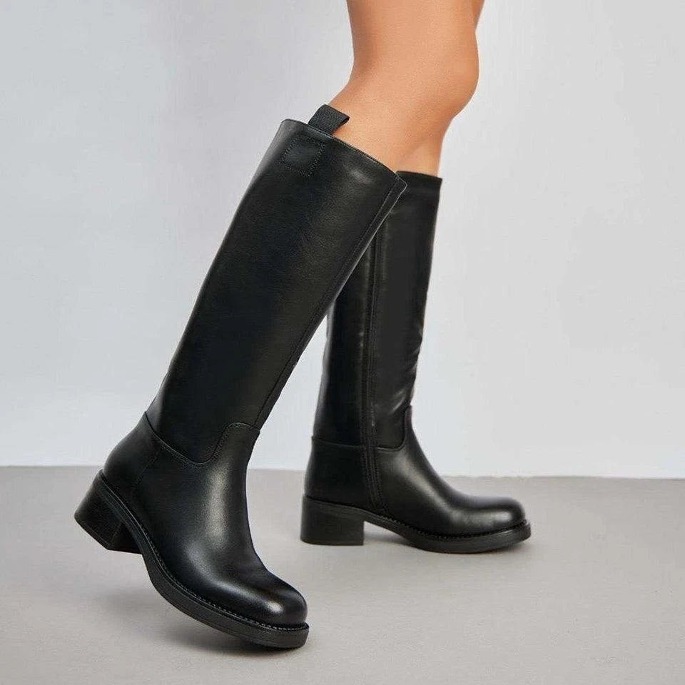 Ladies Mid Claf Boots Comfy Faux Leather Elastic Zip Womens Casual Warm Lined Winter Shoes