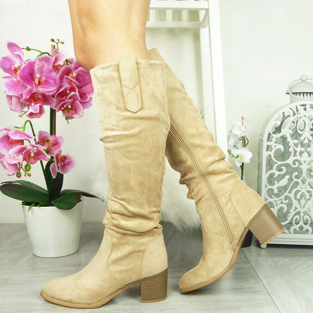 MOROS Khaki Mid Calf Faux Fur Zip Boots