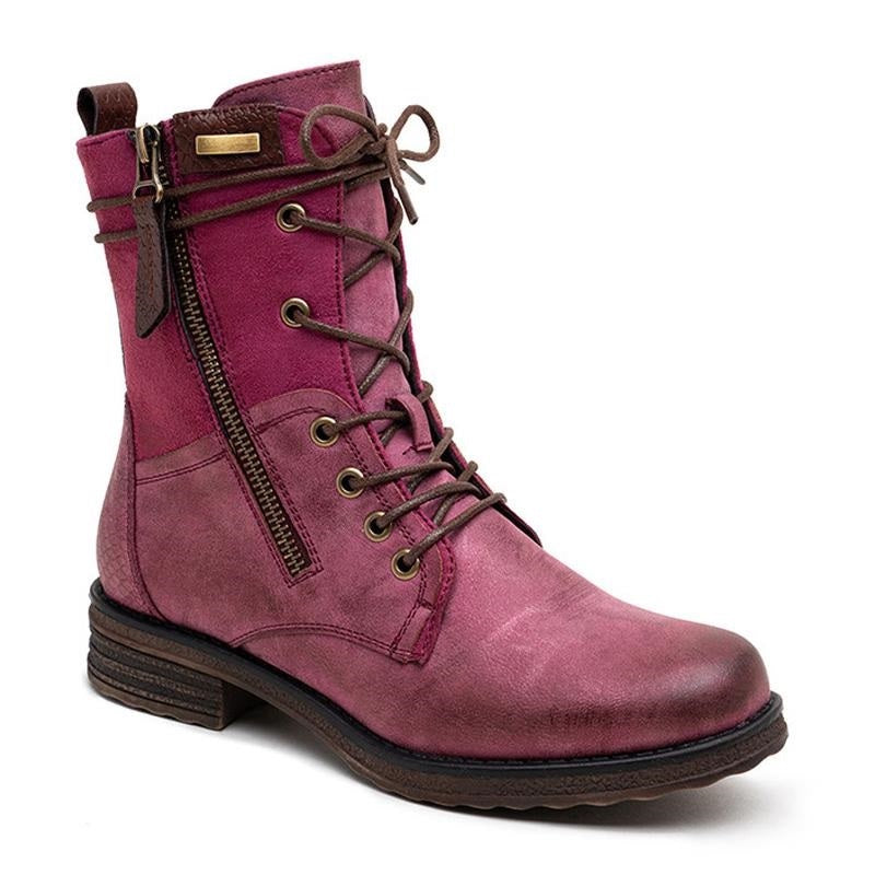 MARIELE Wine Lace Up Comfy Warm Ankle Boots