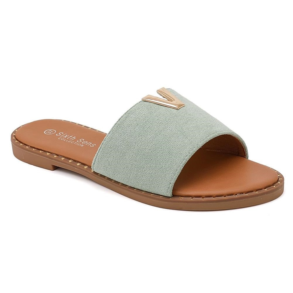 BRITNY Green Sliders Flat Open toes Slip On Shoes