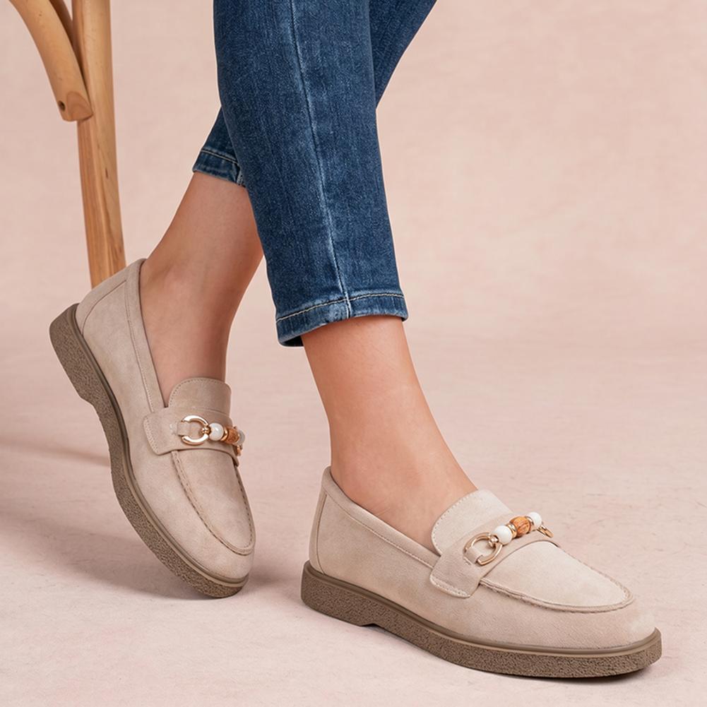 Women's Comfort Suede Loafers with Gold Chain