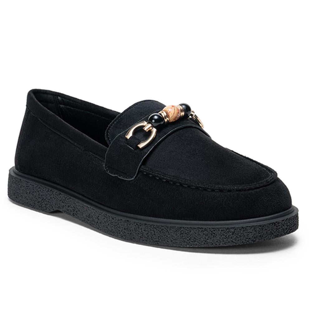 Women's Comfort Suede Loafers with Gold Chain