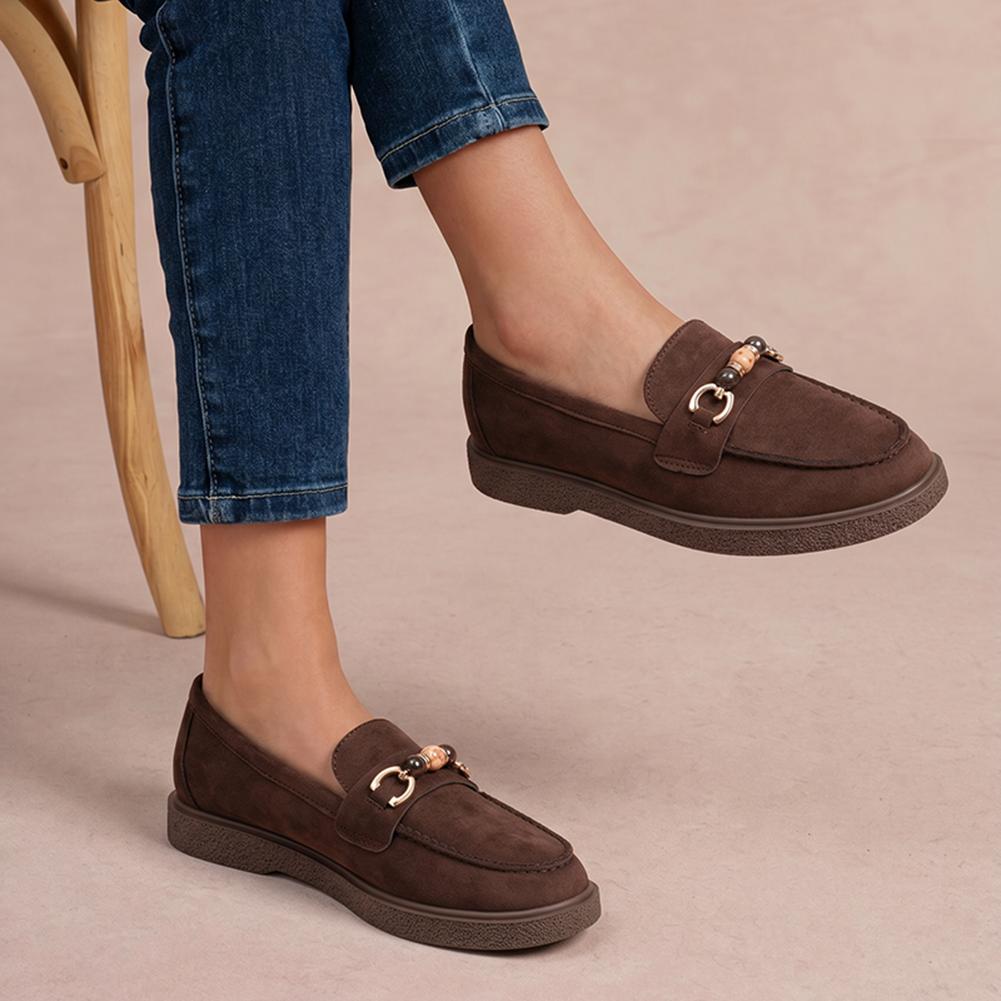 Women's Comfort Suede Loafers with Gold Chain