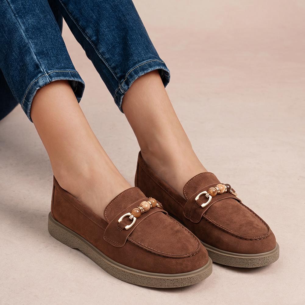 Women's Comfort Suede Loafers with Gold Chain