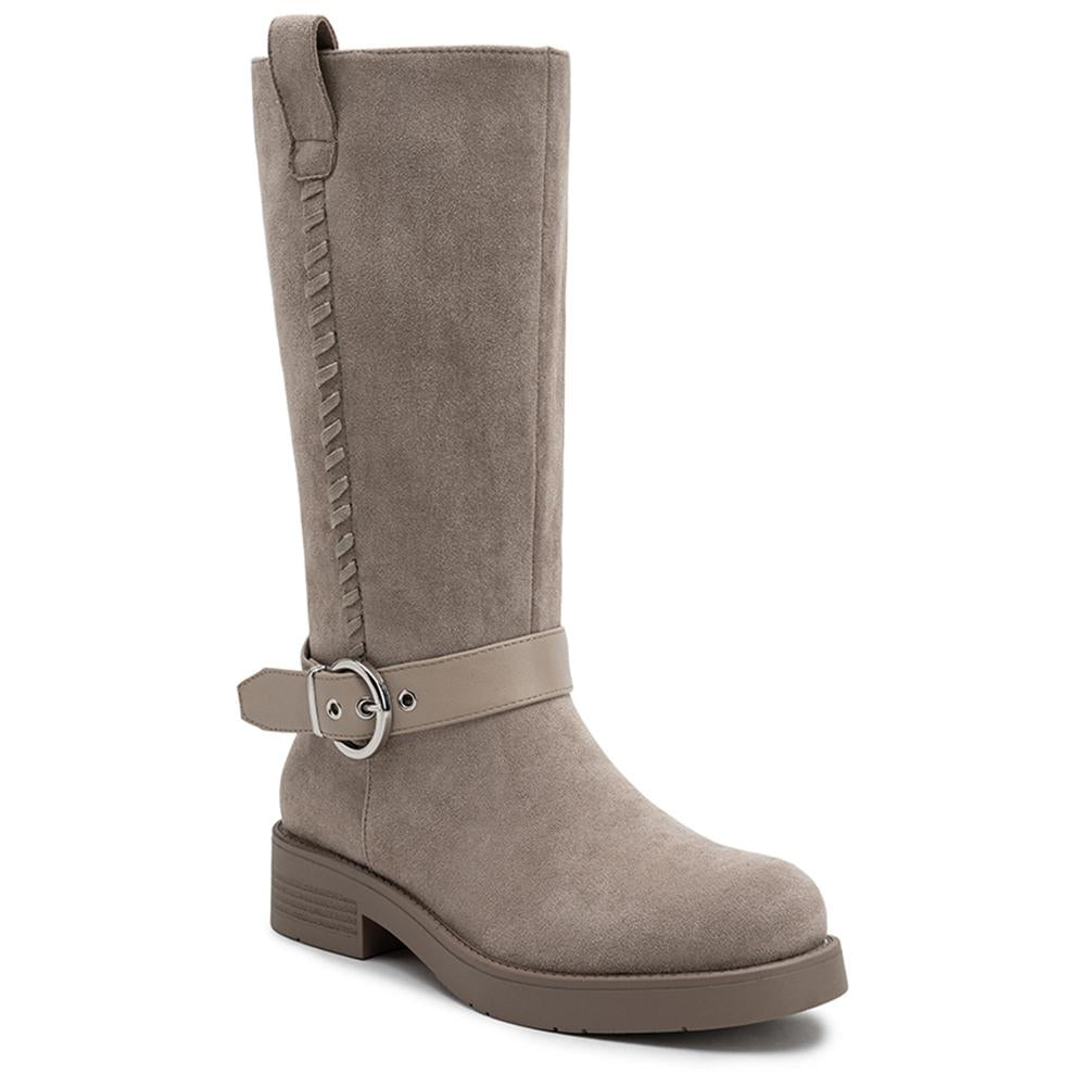 Women's Suede Look Winter Riding Boots | Western Strap & Zip