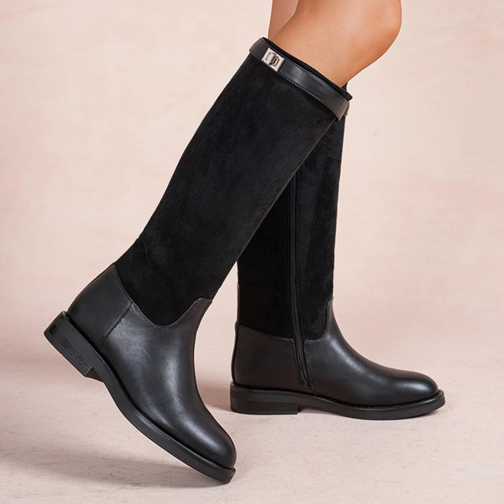 Women's Two-Tone Knee High Riding Boots with Buckle