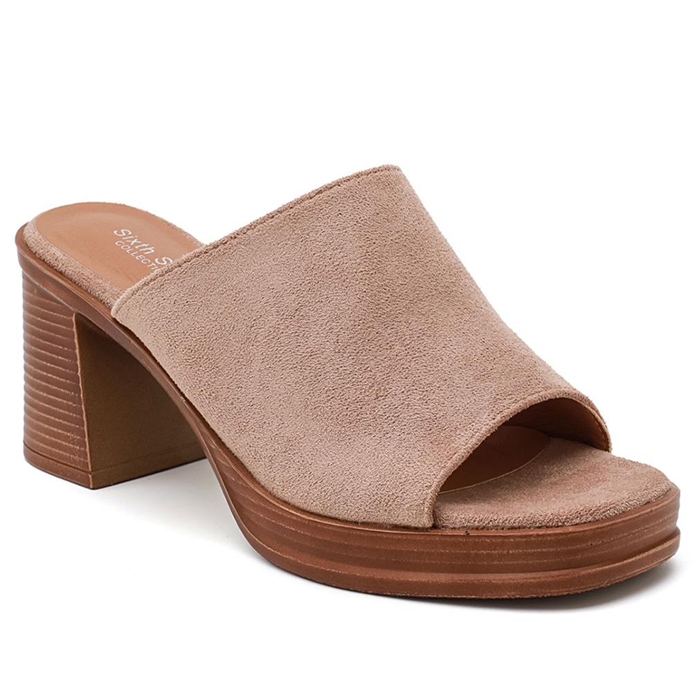 MARGOT Khaki Slip On Open Toe Mid Heel Beach Sliders