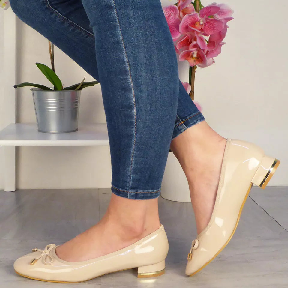 VINA Beige Court Work Mid Heel Shoes