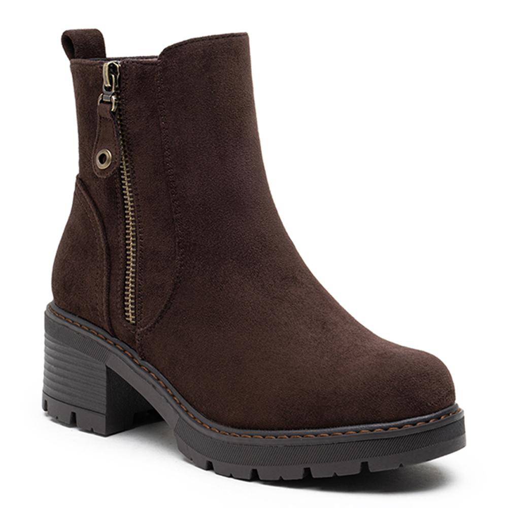 Women's Suede Chunky Ankle Boots with Low Heel