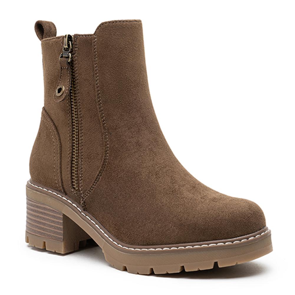 Women's Suede Chunky Ankle Boots with Low Heel
