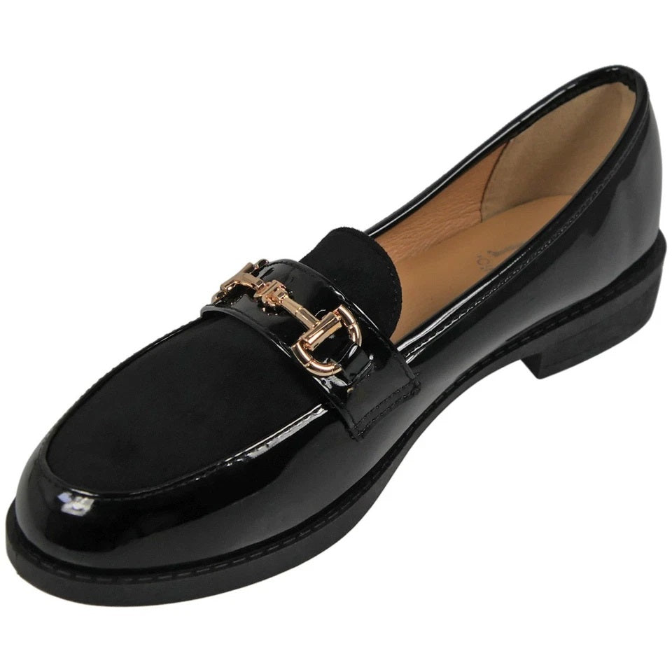 SINELLA Black-PU Loafers Work School Slip On Shoes