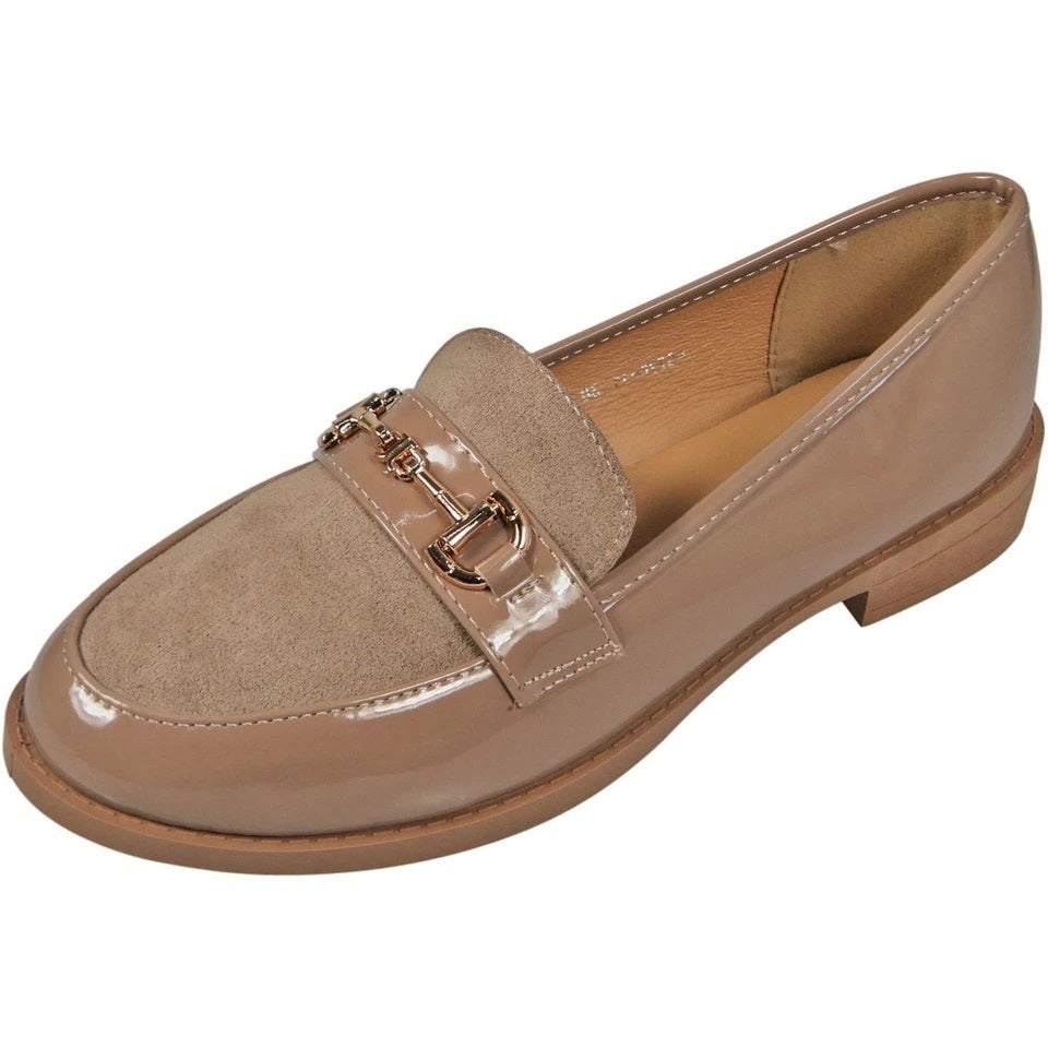 SINELLA Khaki-PU Loafers Work School Slip On Shoes