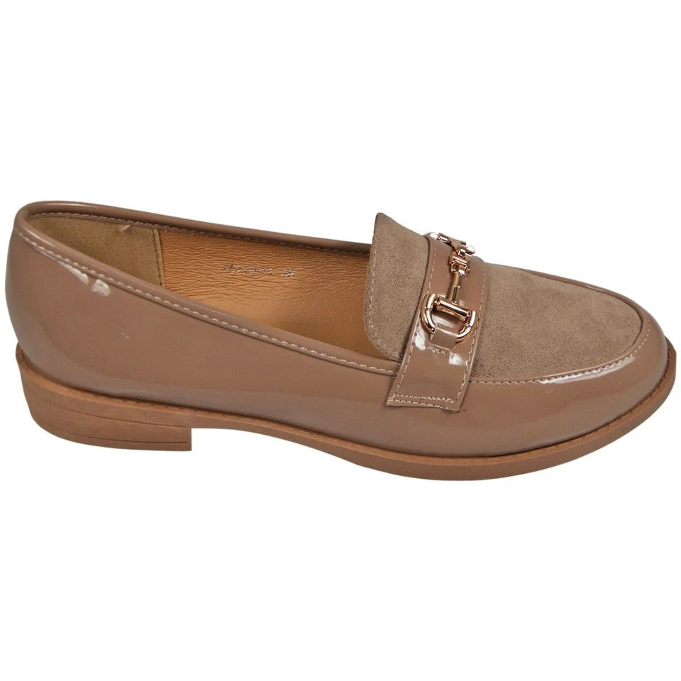 SINELLA Khaki-PU Loafers Work School Slip On Shoes