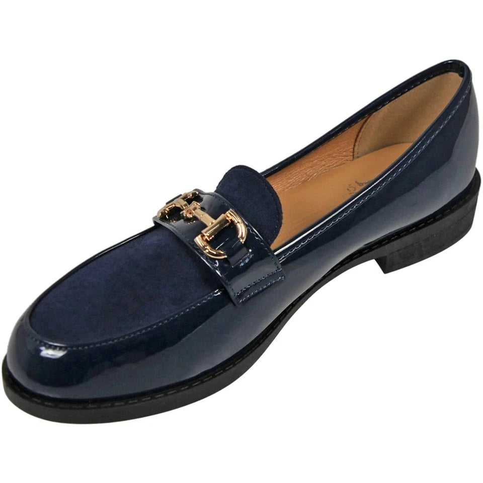 SINELLA Navy-PU Loafers Work School Slip On Shoes