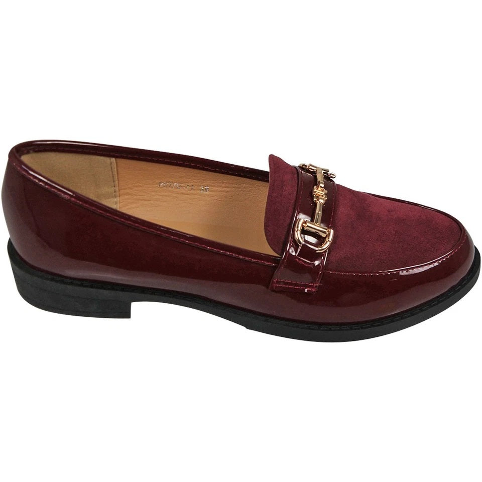 SINELLA Wine PU Loafers Work School Slip On Shoes