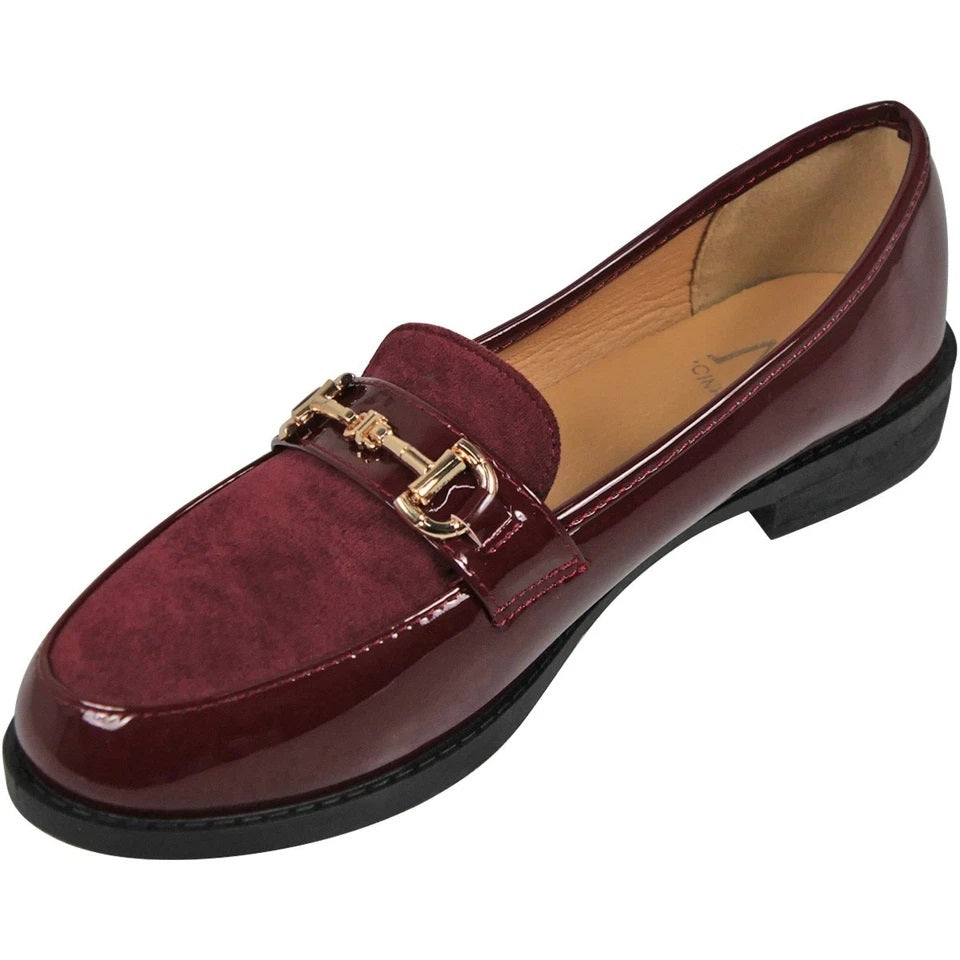 SINELLA Wine PU Loafers Work School Slip On Shoes