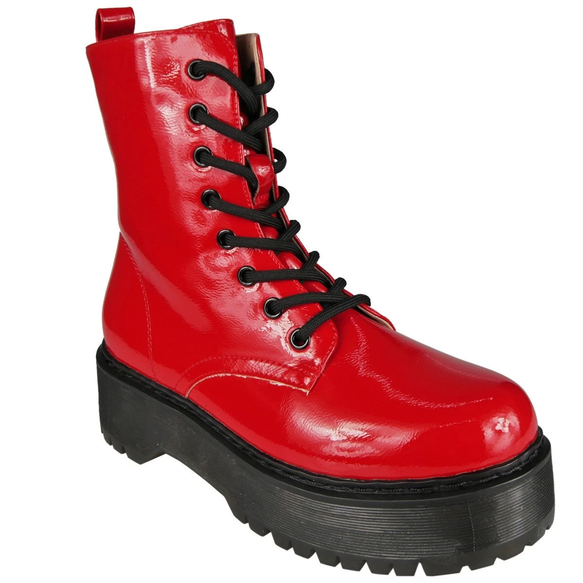 SLOAN Red Goth Punk Lace Up Zip Warm Comfy Grip Ankle Boots