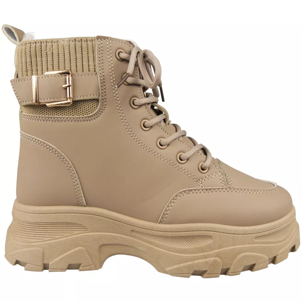 SHEILA Khaki Platform Ankle Zip Lined Boots
