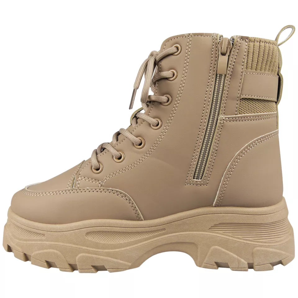 SHEILA Khaki Platform Ankle Zip Lined Boots