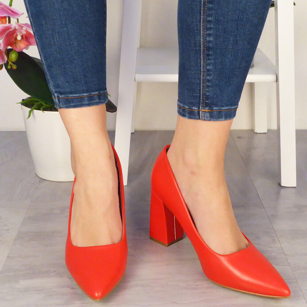 ATIYA Red Court Block Heel Office Shoes