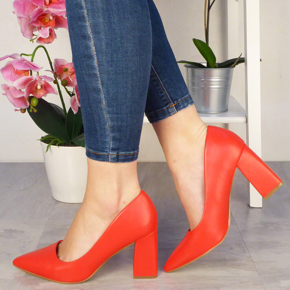 ATIYA Red Court Block Heel Office Shoes