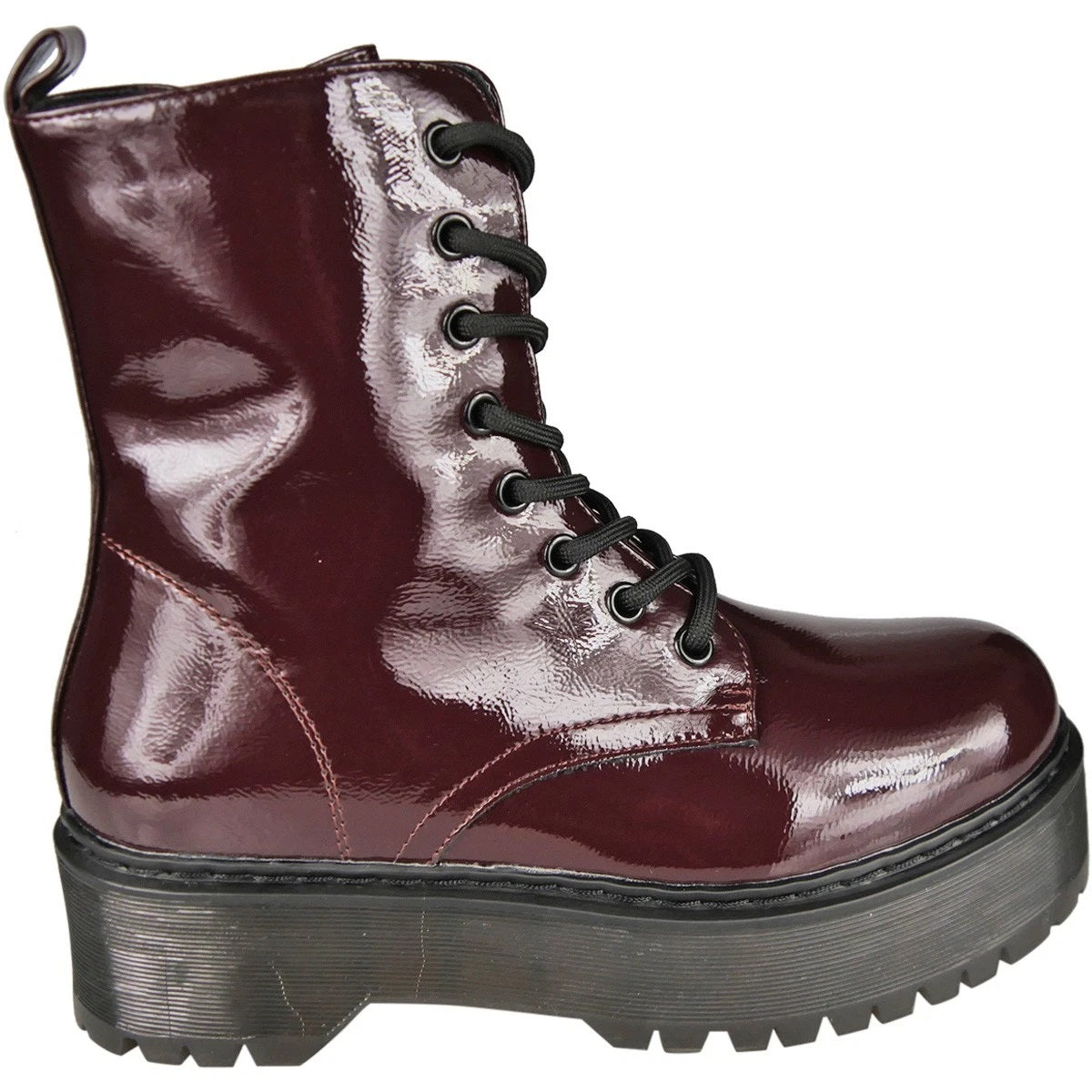 SLOAN Wine Goth Punk Lace Up Zip Warm Comfy Grip Ankle Boots