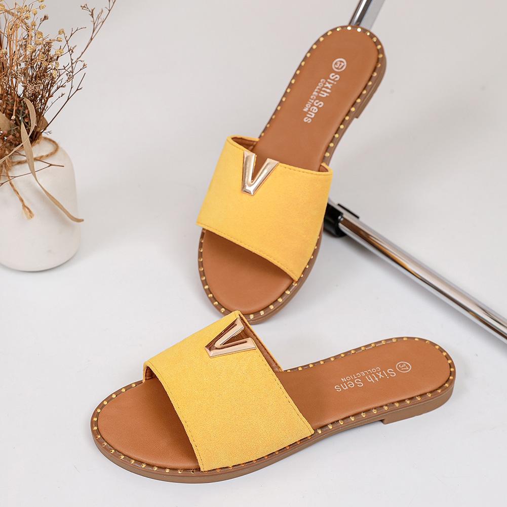 BRITNY Yellow Sliders Flat Open toes Slip On Shoes