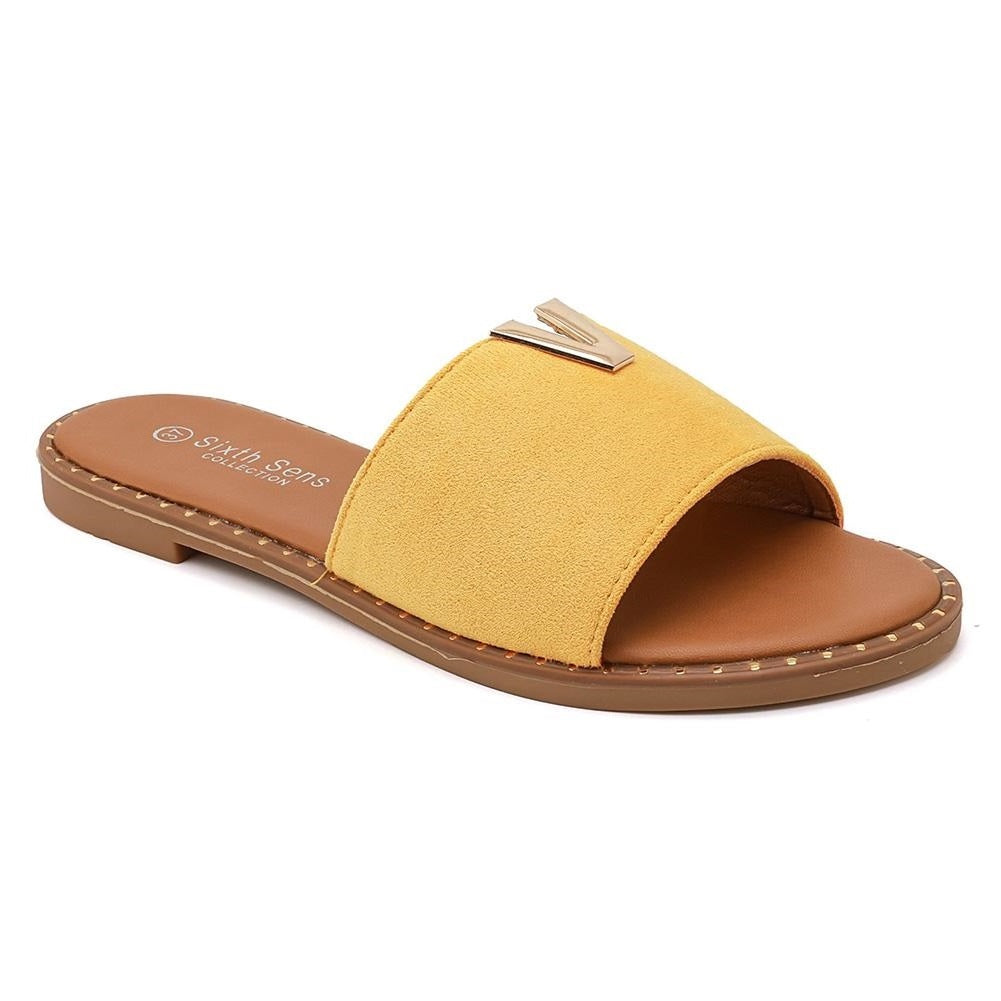 BRITNY Yellow Sliders Flat Open toes Slip On Shoes