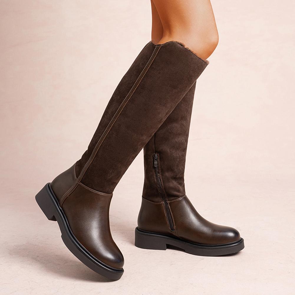 LoudLook Women’s Two-Tone Knee-High Boots with Side Zip