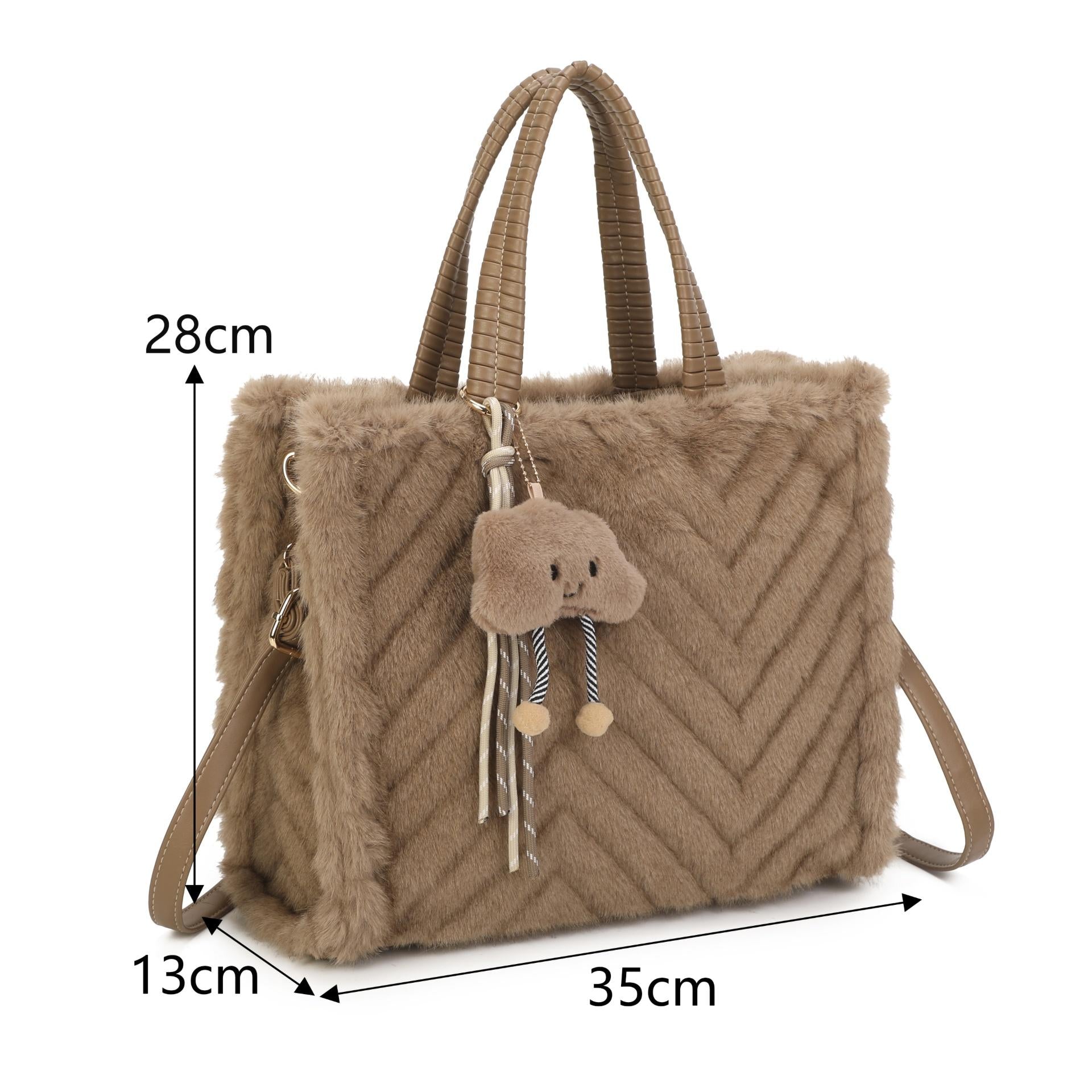 Women’s Plush Chevron Tote Bag – Fluffy Autumn Winter Handbag