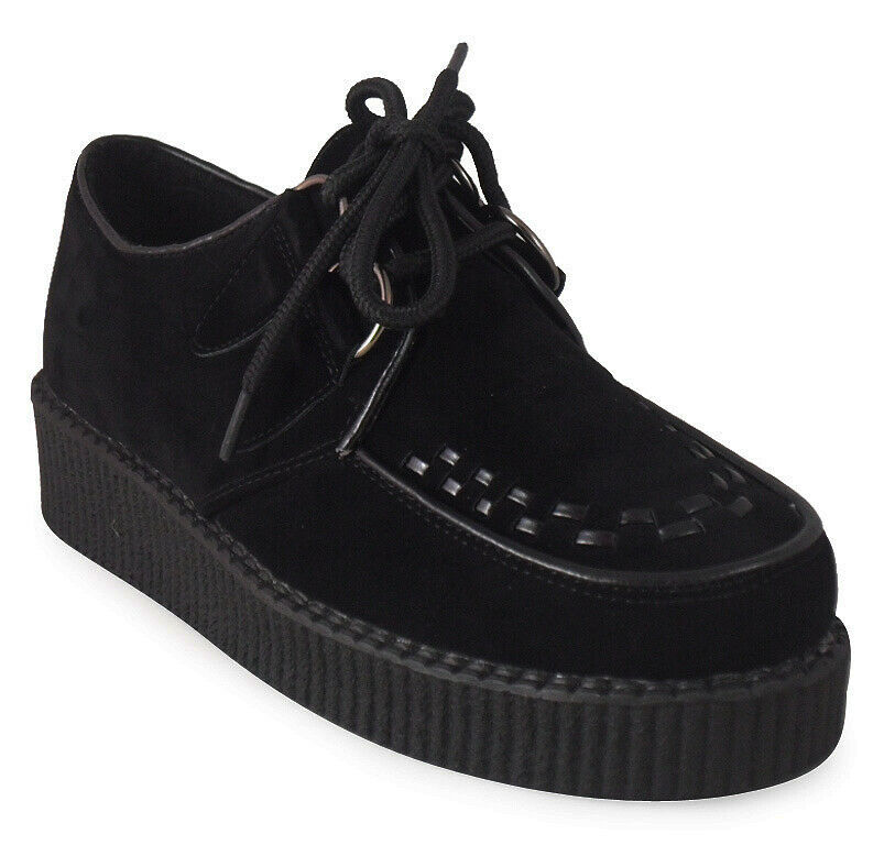 Sage Black Lace Up Creepers Trainer Shoes