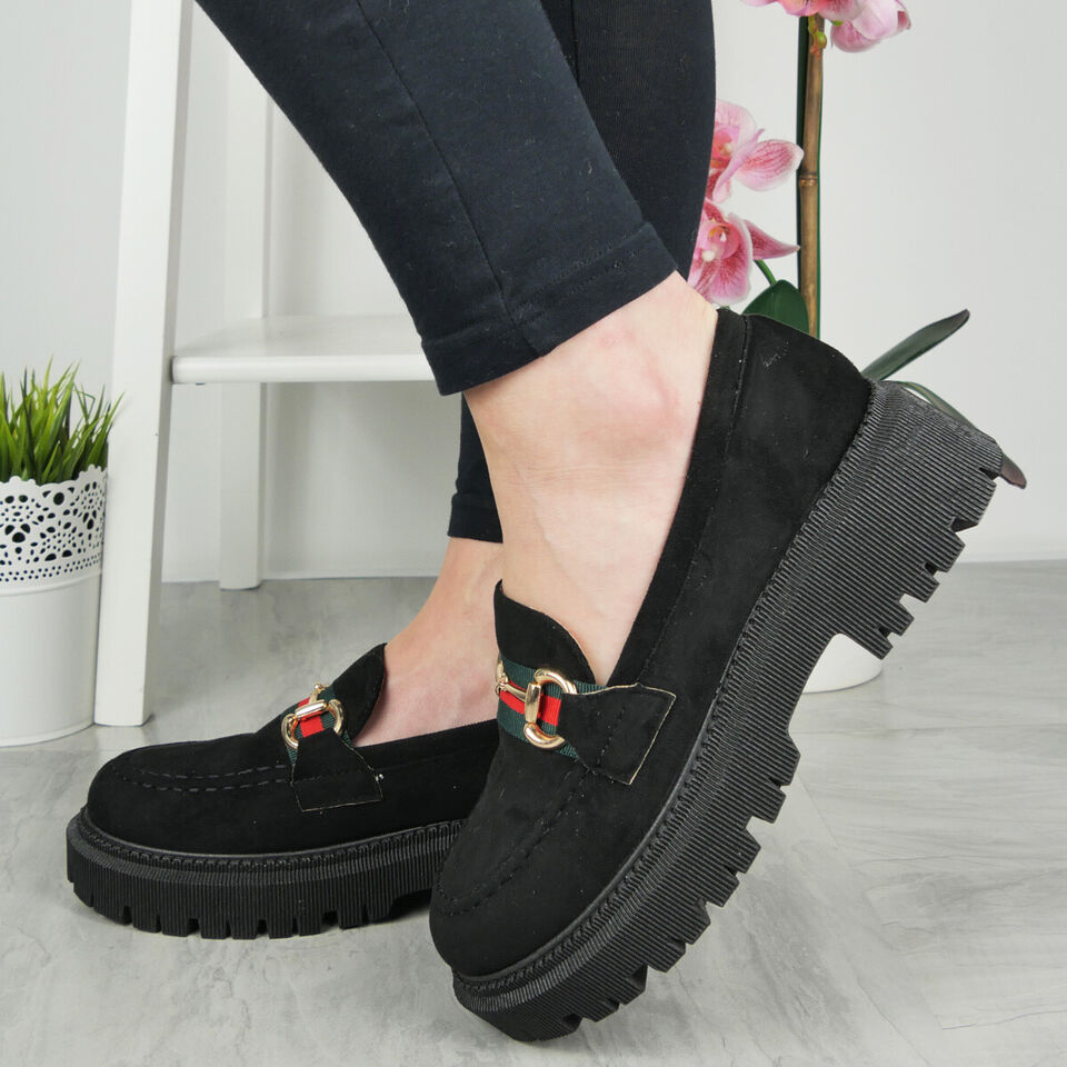 XYLA Black Chunky Cushioned Grip Loafer Shoes