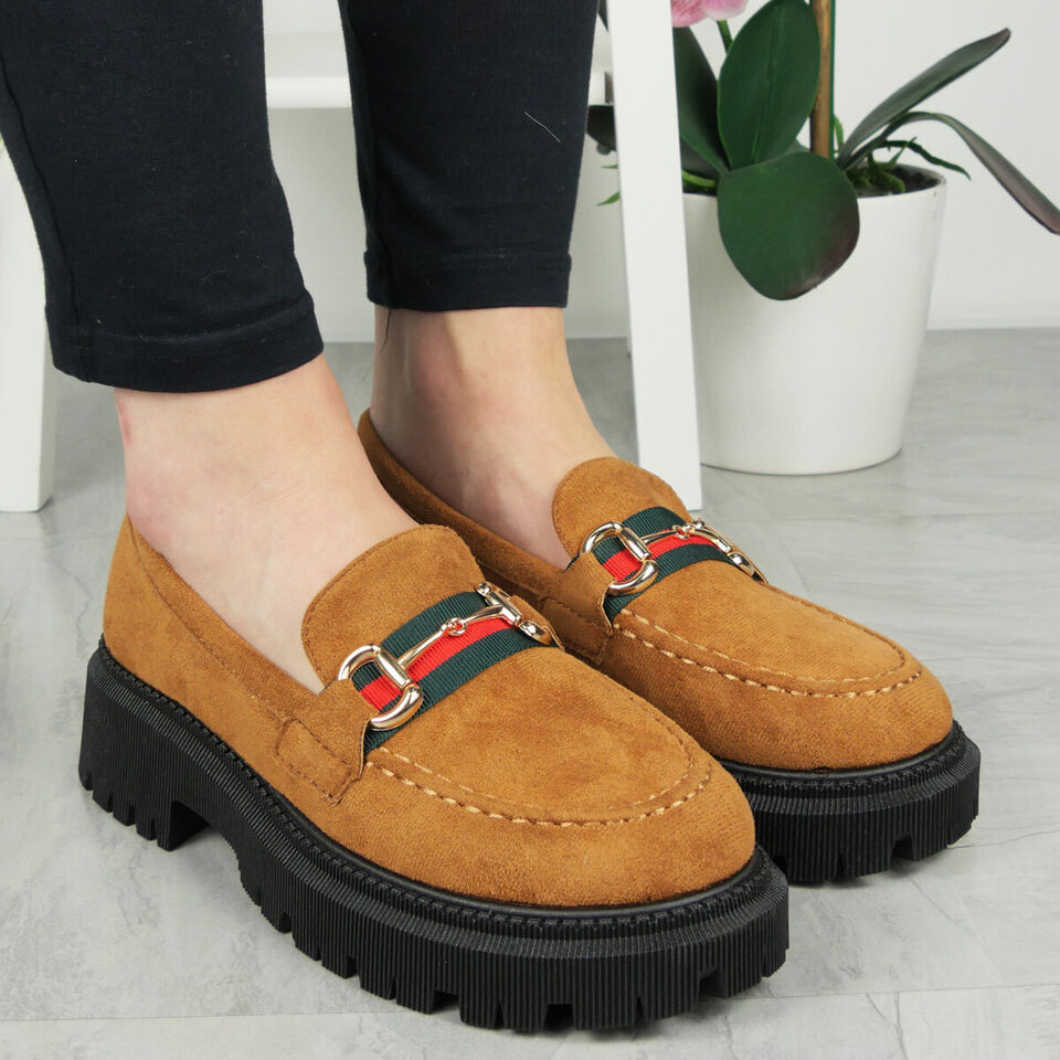 XYLA Camel Chunky Cushioned Grip Loafer Shoes