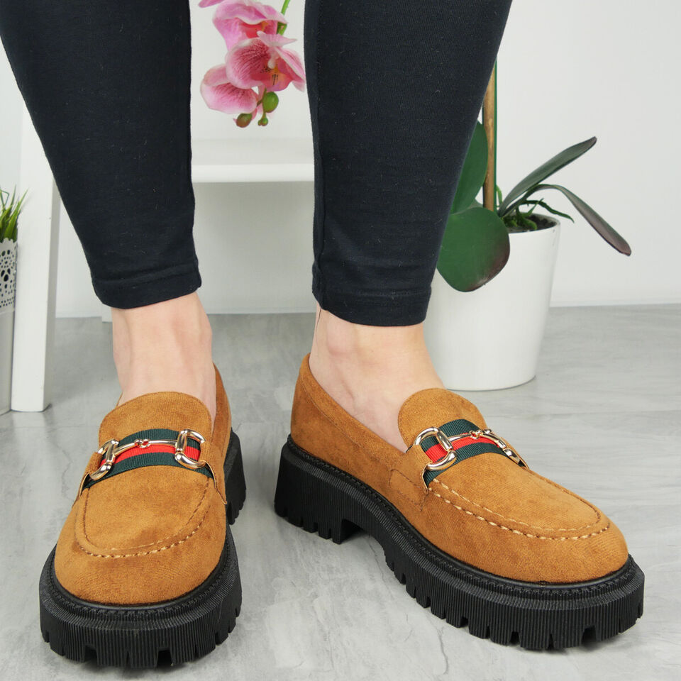 XYLA Camel Chunky Cushioned Grip Loafer Shoes