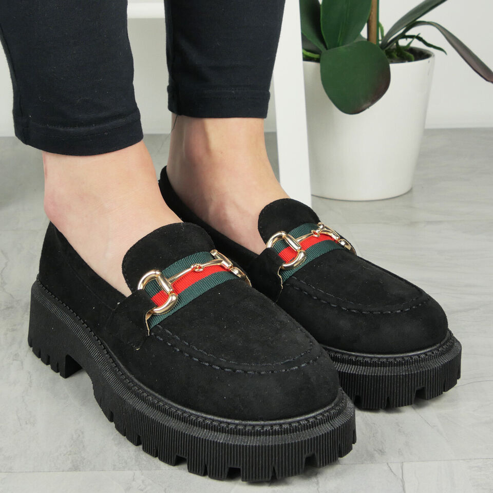 XYLA Black Chunky Cushioned Grip Loafer Shoes